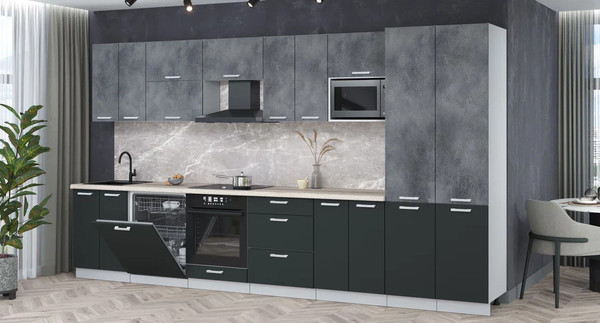 Изображение товара Кухонный гарнитур Интерлиния Мила Лайт 3.8-ПМ2 (бетон портленд/антрацит/травертин серый)