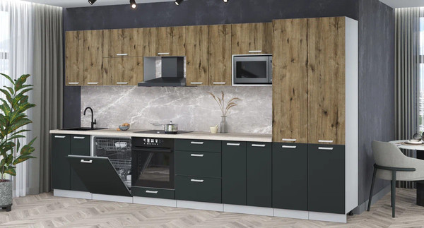 Изображение товара Кухонный гарнитур Интерлиния Мила Лайт 3.8-ПМ2 (дуб веллингтон/антрацит/травертин серый)