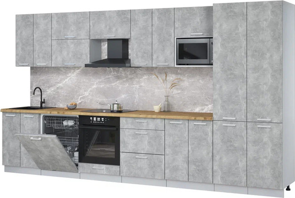 Изображение товара Кухонный гарнитур Интерлиния Мила Лайт 3.8-ПМ2 (бетон/бетон/дуб бунратти)