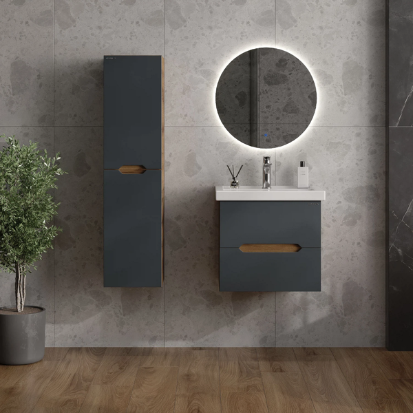 Изображение товара Шкаф-полупенал для ванной Onika Айленд 30 / 403087 (графит/дуб крафт золотой)