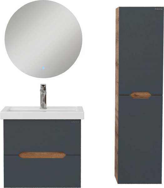 Изображение товара Шкаф-полупенал для ванной Onika Айленд 30 / 403087 (графит/дуб крафт золотой)