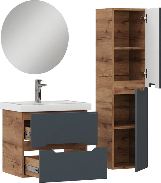 Изображение товара Шкаф-полупенал для ванной Onika Айленд 30 / 403087 (графит/дуб крафт золотой)