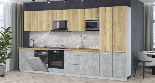 Изображение товара Кухонный гарнитур Интерлиния Мила Лайт 3.8-ПМ2 (дуб золотой/бетон/дуб бунратти)