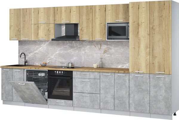 Изображение товара Кухонный гарнитур Интерлиния Мила Лайт 3.8-ПМ2 (дуб золотой/бетон/дуб бунратти)