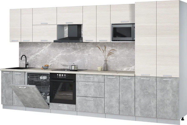 Изображение товара Кухонный гарнитур Интерлиния Мила Лайт 3.8-ПМ2 (вудлайн кремовый/бетон/бискайская сосна)