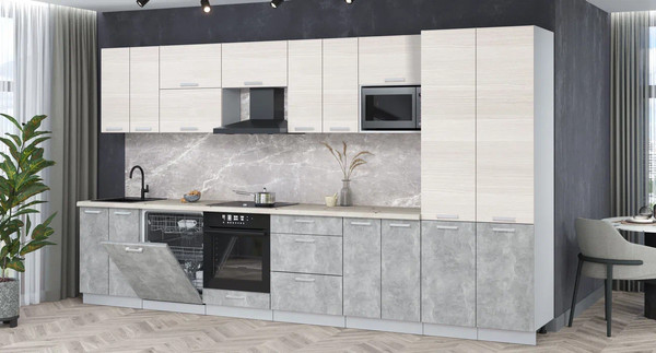 Изображение товара Кухонный гарнитур Интерлиния Мила Лайт 3.8-ПМ2 (вудлайн кремовый/бетон/бискайская сосна)