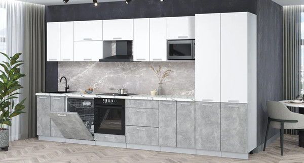 Изображение товара Кухонный гарнитур Интерлиния Мила Лайт 3.8-ПМ2 (белый платинум/бетон/белый гранит)