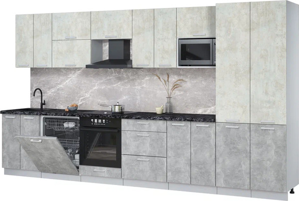 Изображение товара Кухонный гарнитур Интерлиния Мила Лайт 3.8-ПМ2 (бетон лайт/бетон/кастилло темный)