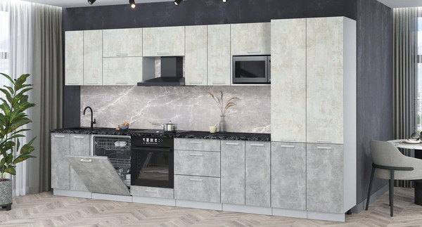 Изображение товара Кухонный гарнитур Интерлиния Мила Лайт 3.8-ПМ2 (бетон лайт/бетон/кастилло темный)