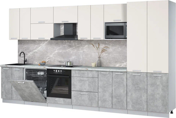 Изображение товара Кухонный гарнитур Интерлиния Мила Лайт 3.8-ПМ2 (персидский жемчуг/бетон/серый каспий)