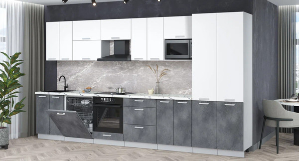 Изображение товара Кухонный гарнитур Интерлиния Мила Лайт 3.8-ПМ2 (белый платинум/бетон портленд/белый гранит)