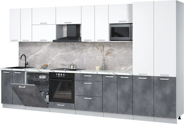 Изображение товара Кухонный гарнитур Интерлиния Мила Лайт 3.8-ПМ2 (белый платинум/бетон портленд/белый гранит)