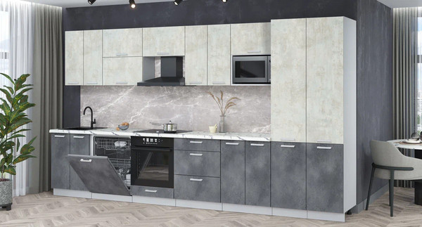 Изображение товара Кухонный гарнитур Интерлиния Мила Лайт 3.8-ПМ2 (бетон лайт/бетон портленд/белый гранит)