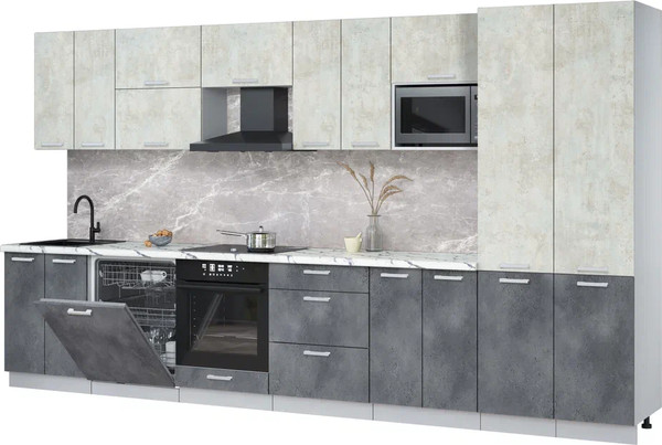 Изображение товара Кухонный гарнитур Интерлиния Мила Лайт 3.8-ПМ2 (бетон лайт/бетон портленд/белый гранит)