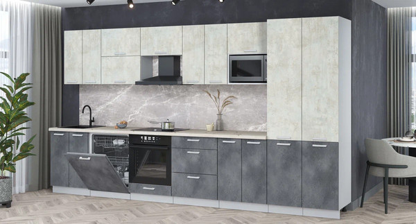 Изображение товара Кухонный гарнитур Интерлиния Мила Лайт 3.8-ПМ2 (бетон лайт/бетон портленд/бискайская сосна)