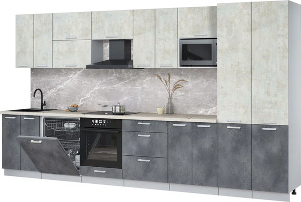 Изображение товара Кухонный гарнитур Интерлиния Мила Лайт 3.8-ПМ2 (бетон лайт/бетон портленд/бискайская сосна)