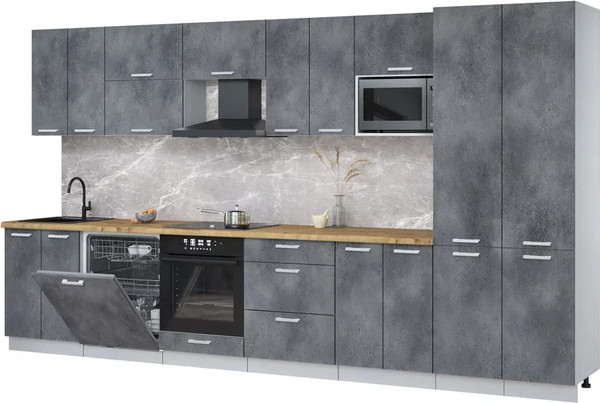 Изображение товара Кухонный гарнитур Интерлиния Мила Лайт 3.8-ПМ2 (бетон портленд/бетон портленд/дуб бунратти)