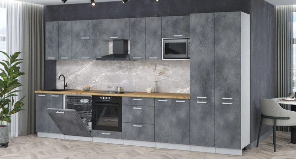 Изображение товара Кухонный гарнитур Интерлиния Мила Лайт 3.8-ПМ2 (бетон портленд/бетон портленд/дуб бунратти)