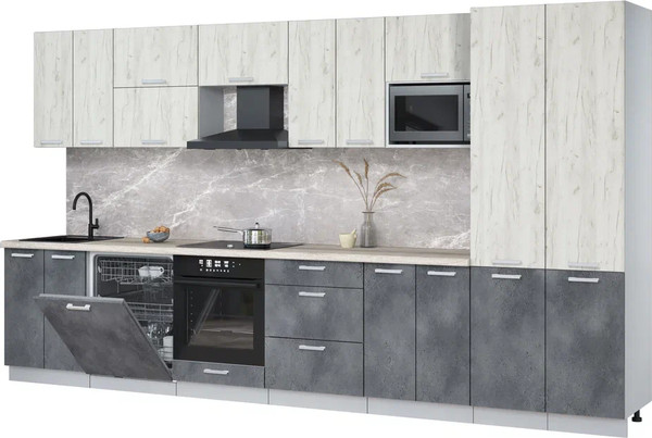 Изображение товара Кухонный гарнитур Интерлиния Мила Лайт 3.8-ПМ2 (дуб белый/бетон портленд/травертин)