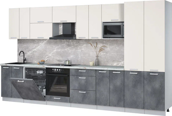 Изображение товара Кухонный гарнитур Интерлиния Мила Лайт 3.8-ПМ2 (персидский жемчуг/бетон портленд/серый каспий)