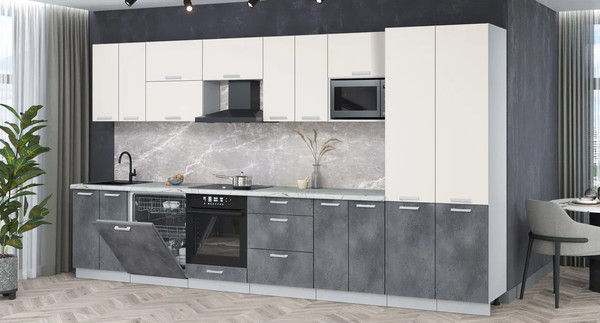 Изображение товара Кухонный гарнитур Интерлиния Мила Лайт 3.8-ПМ2 (персидский жемчуг/бетон портленд/серый каспий)