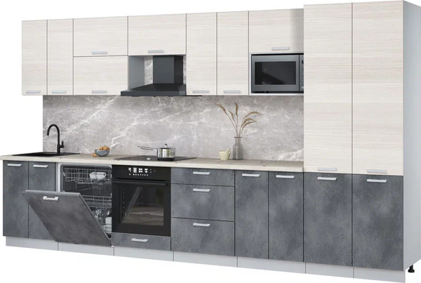 Изображение товара Кухонный гарнитур Интерлиния Мила Лайт 3.8-ПМ2 (вудлайн кремовый/бетон портленд/бискайская сосна)