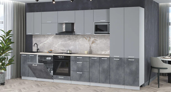 Изображение товара Кухонный гарнитур Интерлиния Мила Лайт 3.8-ПМ2 (серебро/бетон портленд/травертин серый)