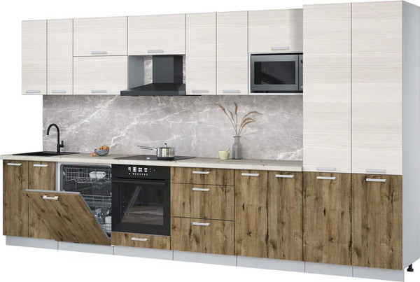 Изображение товара Кухонный гарнитур Интерлиния Мила Лайт 3.8-ПМ2 (вудлайн кремовый/дуб веллингтон/бискайская сосна)