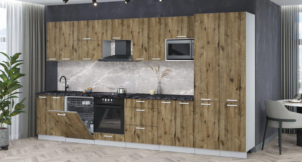 Изображение товара Кухонный гарнитур Интерлиния Мила Лайт 3.8-ПМ2 (дуб веллингтон/дуб веллингтон/кастилло темный)