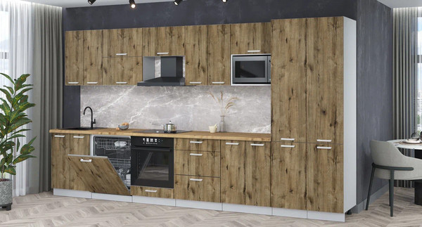 Изображение товара Кухонный гарнитур Интерлиния Мила Лайт 3.8-ПМ2 (дуб веллингтон/дуб веллингтон/дуб бунратти)