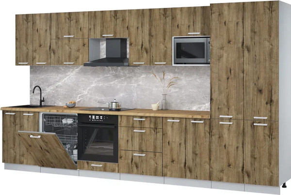 Изображение товара Кухонный гарнитур Интерлиния Мила Лайт 3.8-ПМ2 (дуб веллингтон/дуб веллингтон/дуб бунратти)