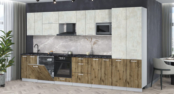 Изображение товара Кухонный гарнитур Интерлиния Мила Лайт 3.8-ПМ2 (бетон лайт/дуб веллингтон/кастилло темный)