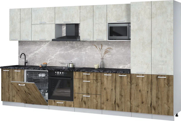 Изображение товара Кухонный гарнитур Интерлиния Мила Лайт 3.8-ПМ2 (бетон лайт/дуб веллингтон/кастилло темный)