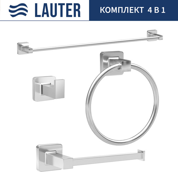 Изображение товара Набор аксессуаров для ванной и туалета Lauter 21TS8307 + 21TS8303 + 21TS8305 + 21TS8301 (Chrome, 4 предмета)