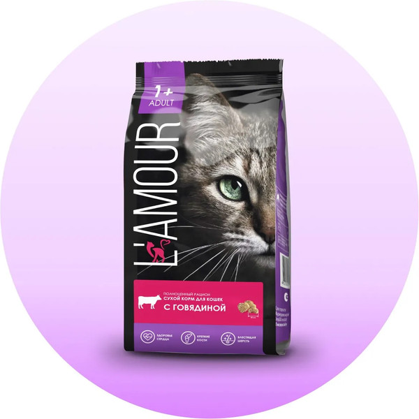 Изображение товара Сухой корм для кошек L'amour с говядиной (750г)