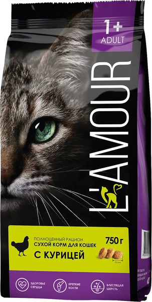 Изображение товара Сухой корм для кошек L'amour с курицей (750г)