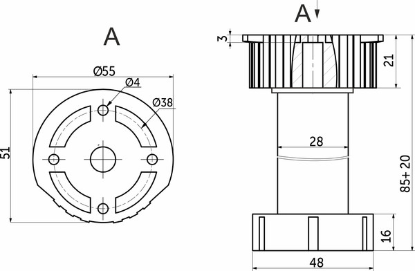Изображение товара Опора мебельная Leba Кухонная h100 / 29 669 (черный)