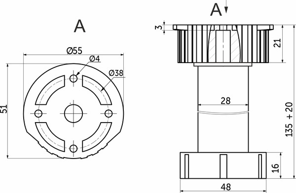Изображение товара Опора мебельная Leba Кухонная h150 / 11 100 (черный)