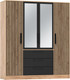 Миниатюра изображения товара Шкаф Олмеко Вегас 4-х дверный с зеркалом 83.07 (дуб золотой/черный/белый)