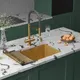 Миниатюра изображения товара Мойка кухонная Roxen Uno 560210-54-GS под столешницу с ролл-матом и дозатором (золото текстурное)