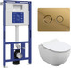 Миниатюра изображения товара Унитаз подвесной с инсталляцией Cersanit Brasko Slim 64824 + Aqua 50 68178 +Accento Circle для Aqua 69083 (кнопка золото глянец)