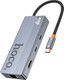 Миниатюра изображения товара Док-станция для ноутбука Hoco HB52 8в1 Type-C - HDTV+RJ45+SD/TF+PD+Type-C3.0+USB3.0x2 (серый)