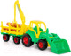 Миниатюра изображения товара Погрузчик игрушечный Полесье Чемпион с ковшом и прицепом-лесовозом / 0483 (в сеточке)