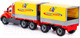 Миниатюра изображения товара Фургон игрушечный Полесье Майк бортовой тентовый с прицепом / 58492 (в лотке)