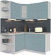 Миниатюра изображения товара Кухонный гарнитур Интерлиния Мила Матте 1.5x1.6 А левая (океан/океан/травертин серый)