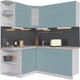 Миниатюра изображения товара Кухонный гарнитур Интерлиния Мила Матте 1.5x1.8 А левая (океан/океан/травертин серый)