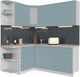 Миниатюра изображения товара Кухонный гарнитур Интерлиния Мила Матте 1.5x1.9 А левая (океан/океан/травертин серый)