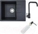 Миниатюра изображения товара Мойка кухонная со смесителем БелЭворс Mila L + смеситель W4998-4-22 + дозатор L405F (черный)