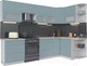 Миниатюра изображения товара Кухонный гарнитур Интерлиния Мила Матте 1.5x2.9 Б правая (океан/океан/травертин серый)