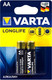 Миниатюра изображения товара Комплект батареек Varta Longlife 4 AA LR6 / 04106113412 (2шт)